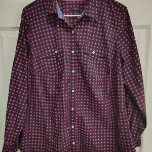Talbots Navy and Red Patterned Button Down Shirt